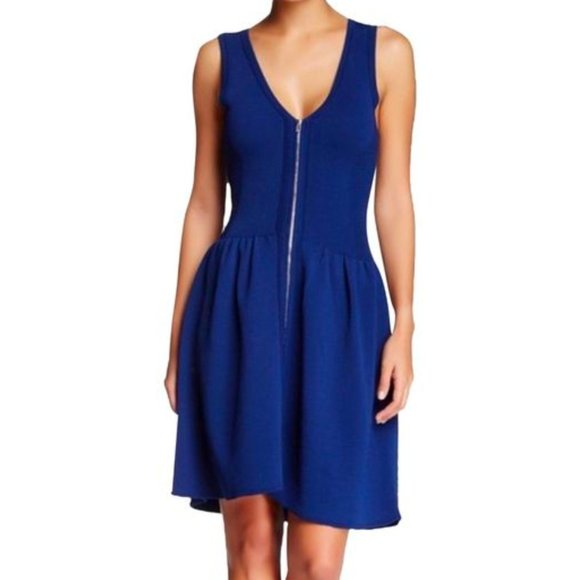 SANDRO Paris | Savage Blue Sleeveless Knit Stretch Fit & Flare Dress - Picture 1 of 10